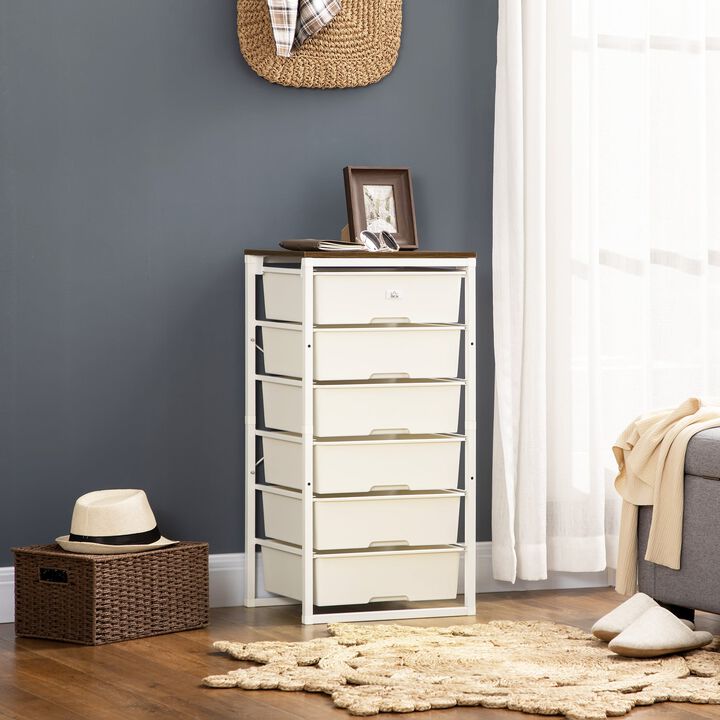White Bedroom Storage: 6-Drawer Chest with Steel Frame