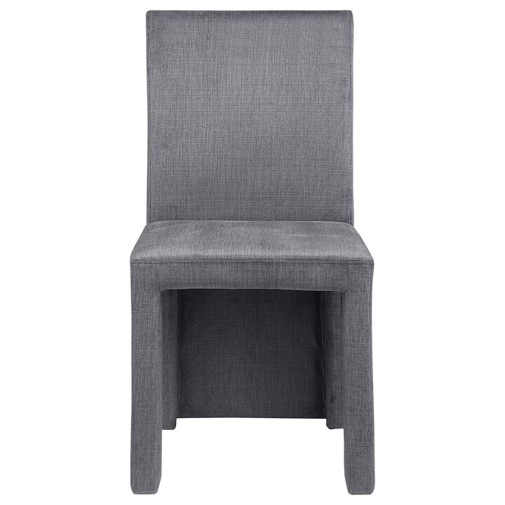 Orde Dining Side Chair Set of 2, Square Legs Panel Back, Gray Velvet - Benzara