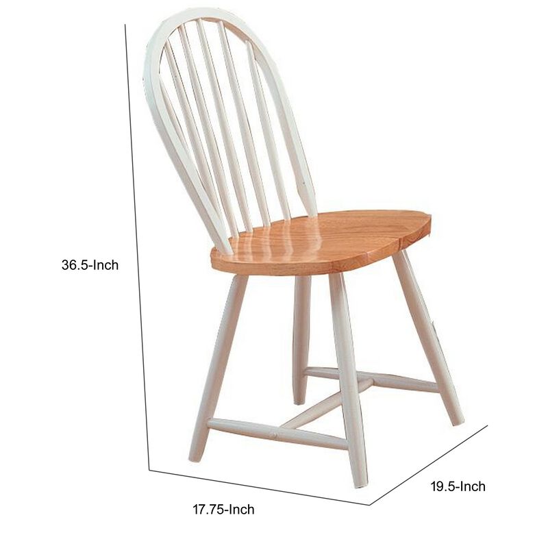 Handsomely Designed Dining Chair, White and Brown Set of 4-Benzara