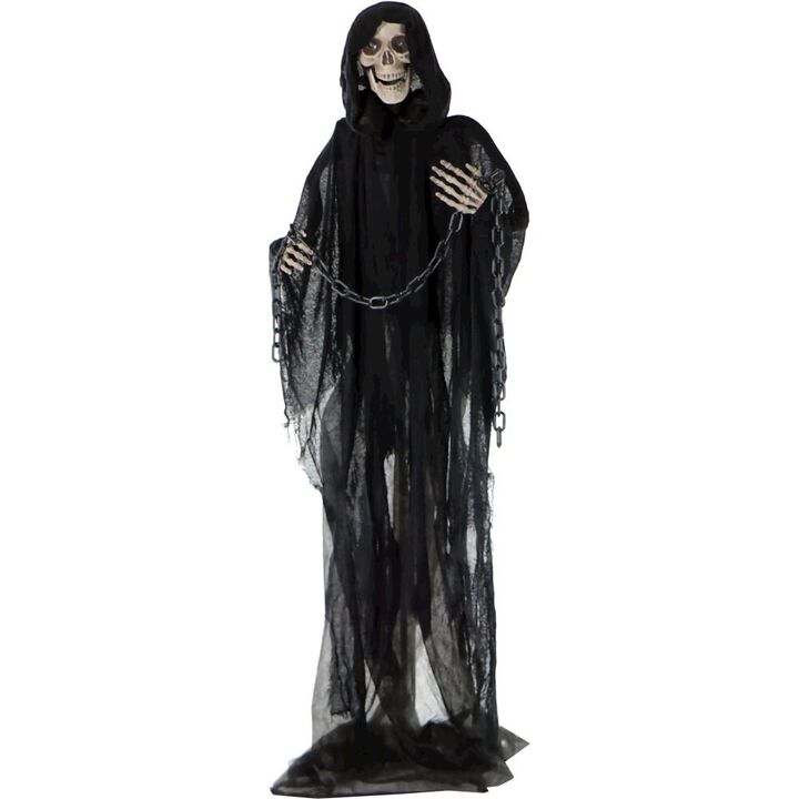 Haunted Hill Farm 65 Standing Grim Reaper with Chains, Light-up-Eyes, Sound,Rotating Head