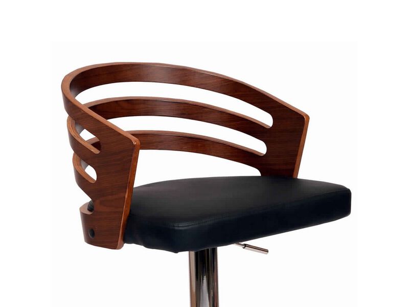 Open Wooden Back Faux Leather Barstool with Pedestal Base, Black and Brown-Benzara