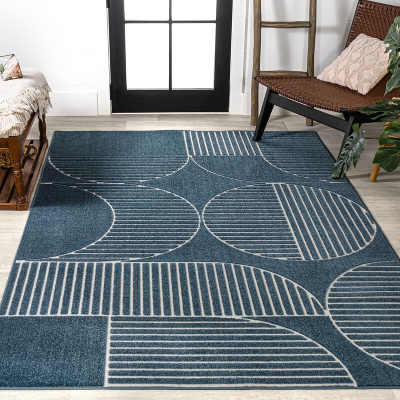 Nordby High-Low Geometric Arch Scandi Striped Indoor/Outdoor Area Rug