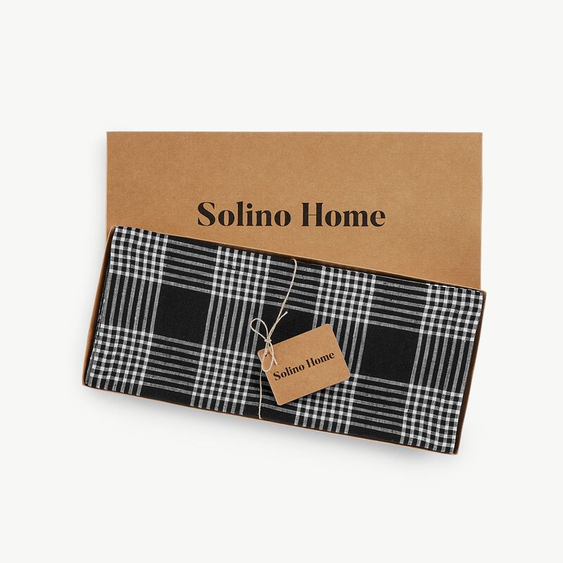 Solino Home 100% Pure Linen Table Runner | Glen Check Harvest Plaid