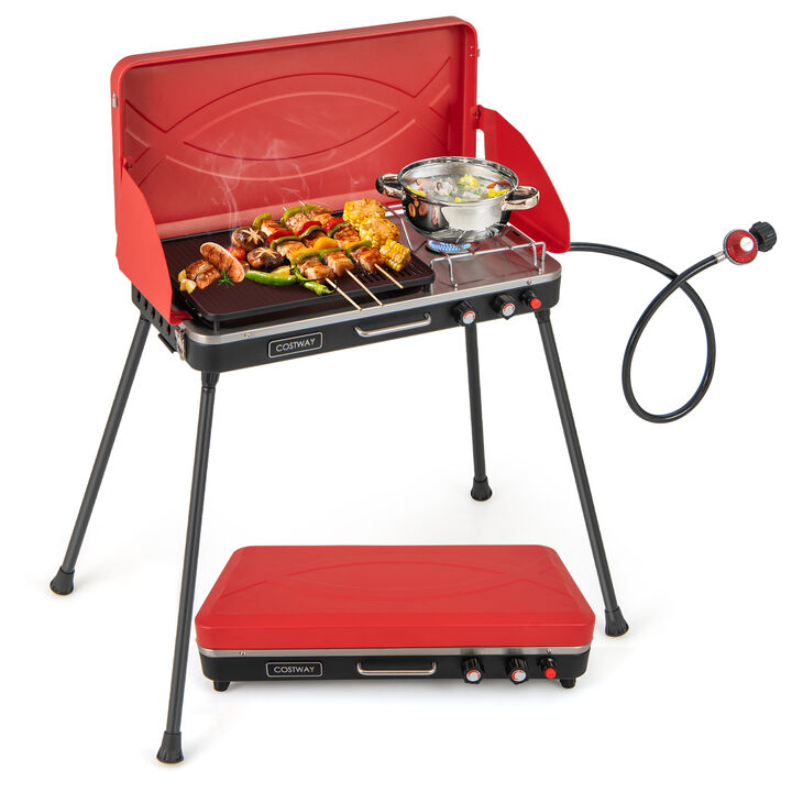 2-in-1 Gas Camping Grill and Stove with Detachable Legs