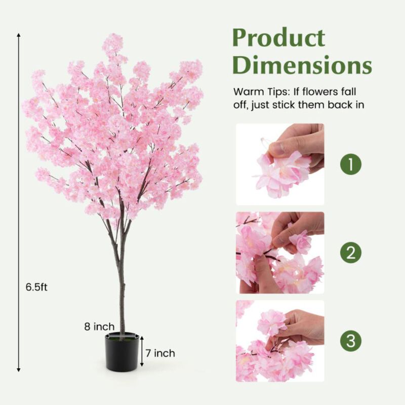 Hivvago 6.5 FT Tall Artificial Cherry Blossom Tree with 1170 Pink Flowers