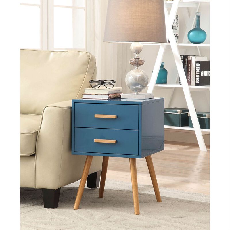 Hivvago Modern Classic Mid-Century Style End Table Nightstand in Blue Finish