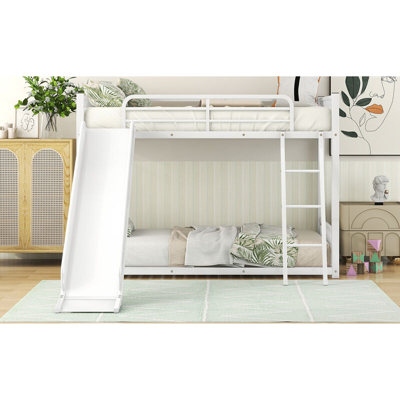 Metal Bunk Bed With Slide, Twin Over Twin