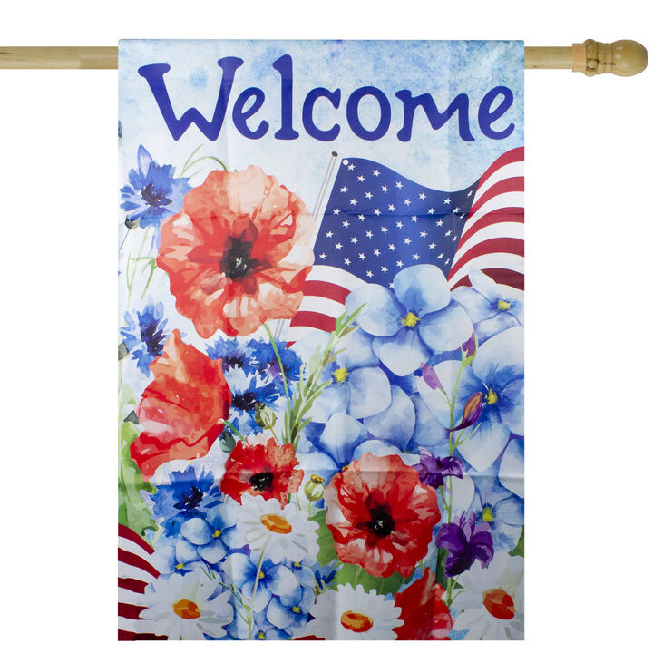 Welcome Patriotic Floral Outdoor House Flag 40" x 28"