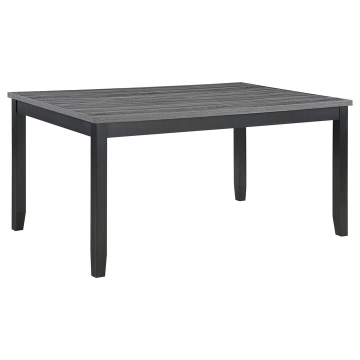 Drake 6 Piece Dining Table Set, 4 Chairs, Bench, Gray Fabric, Black Wood - Benzara