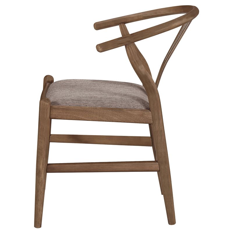 Ellie Dining Chair Set of 2, Y Shape Back, Fabric Seats, Walnut Brown - Benzara