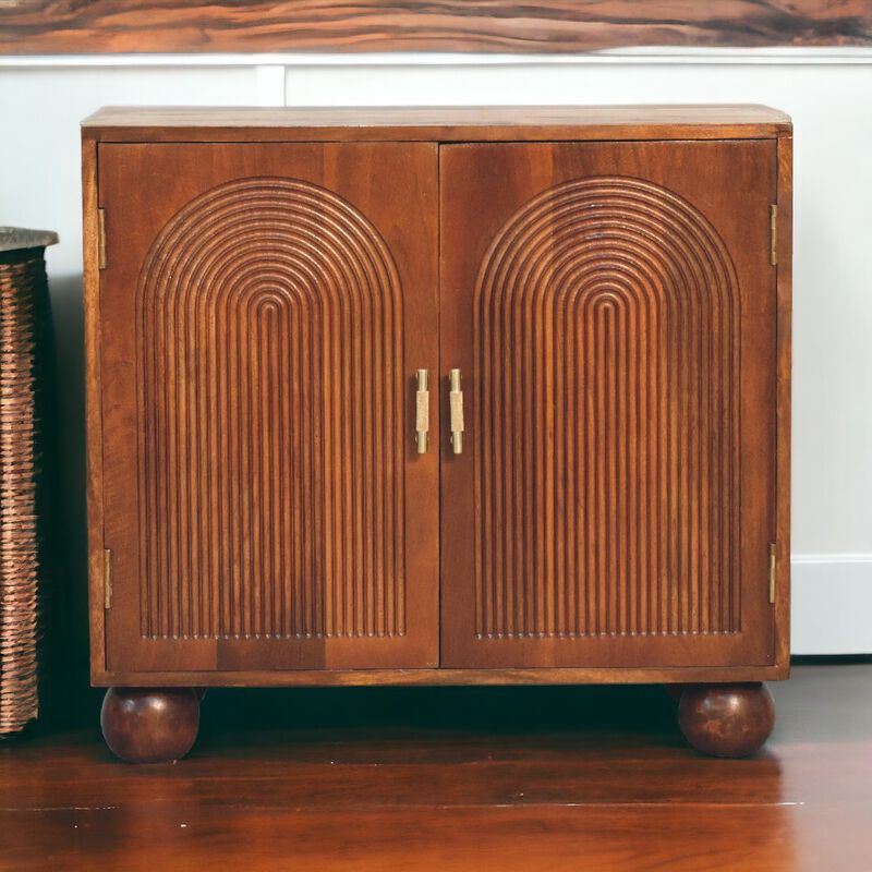 Chestnut Carved Solid Wood 2 Door Ball Cabinet