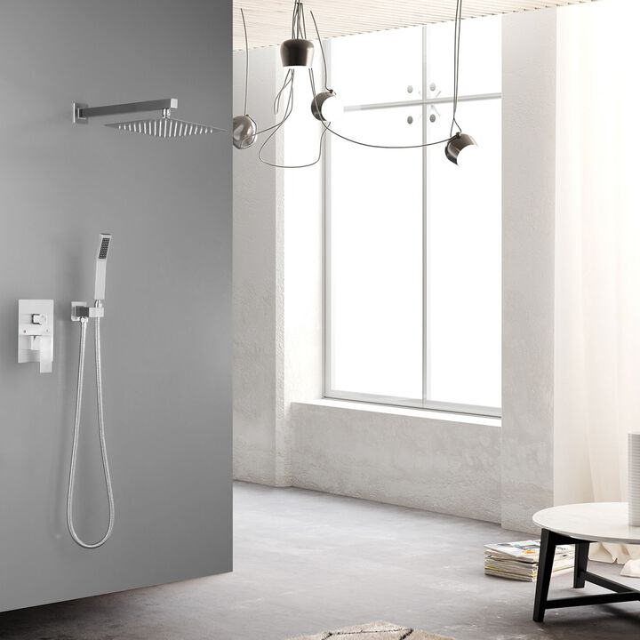 10 Inch Shower Head Bathroom Luxury Rain Mixer Shower Complete Combo Set Wall Mounted, Brushed Nickel