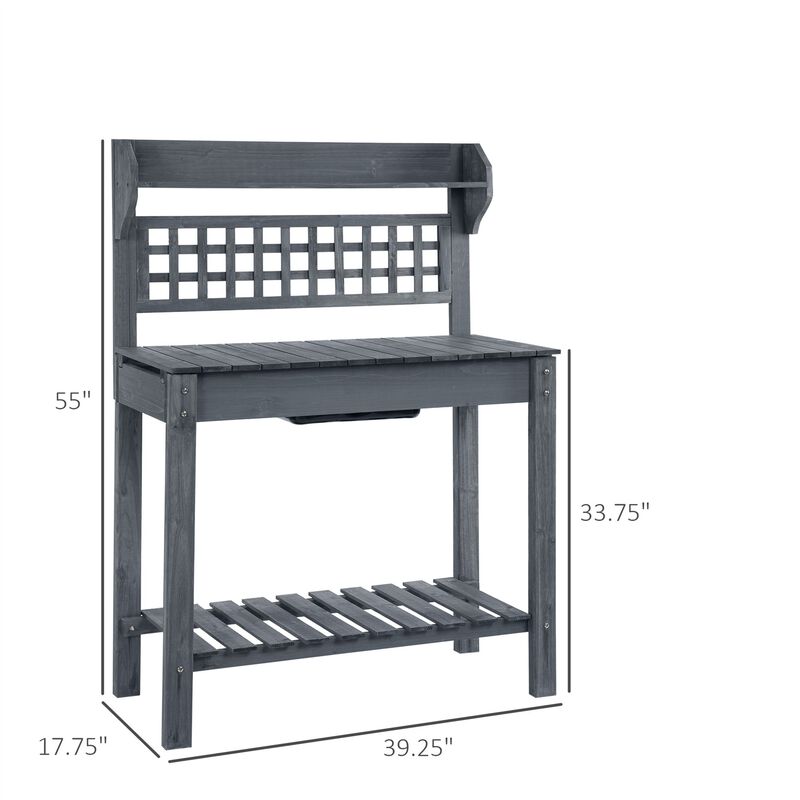 QuikFurn Outdoor Grey Wood Potting Bench Expandable Top with Food Grade Plastic Sink