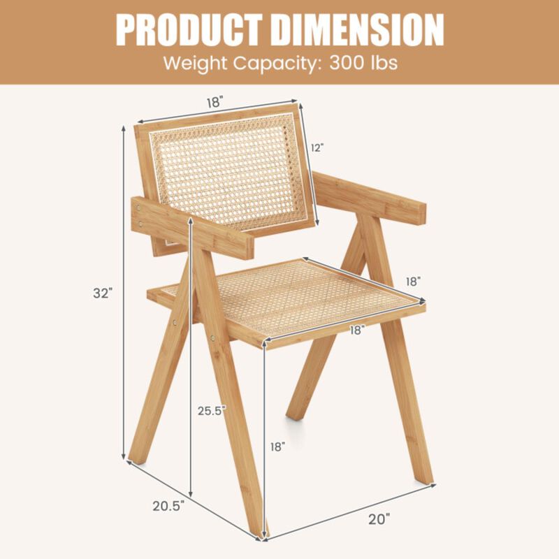 Hivvago Set of 2 Rattan Accent Chairs with Natural Bamboo Frame-Natural