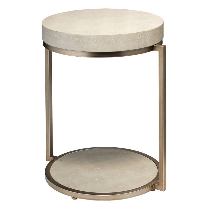 Metal Side Table with Round Top and Bottom, White and Gold-Benzara