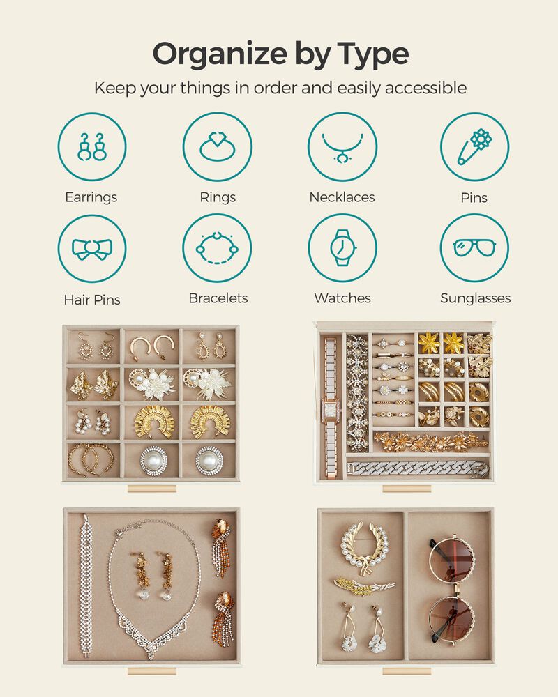 Elegant 4-Layer Jewelry Box with Glass Lid and 3 Drawers - Perfect Gift for Loved Ones