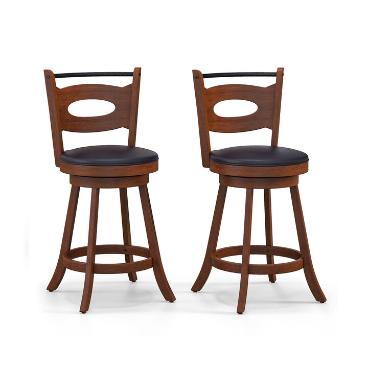 2 Pieces Swivel Bar Stools with Curved Backrest and Seat Cushions