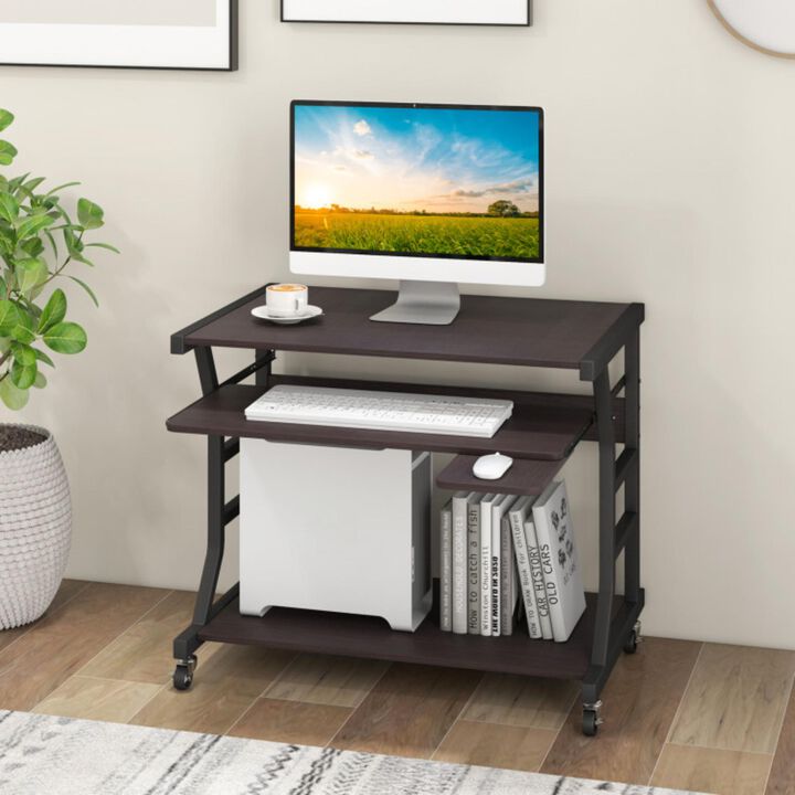 Hivvago Mobile Computer Desk with Keyboard Tray Mouse Tray and Shelf