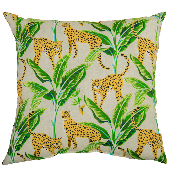 22"x22" Indoor/Outdoor Pillow, Leopards and Banana Leaves