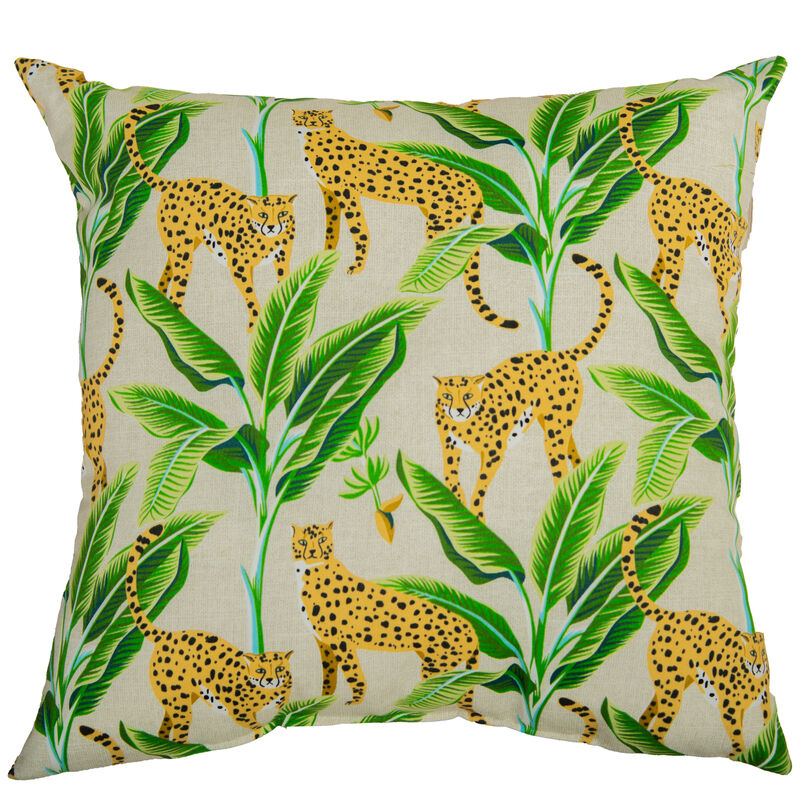 22"x22" Indoor/Outdoor Pillow, Leopards and Banana Leaves
