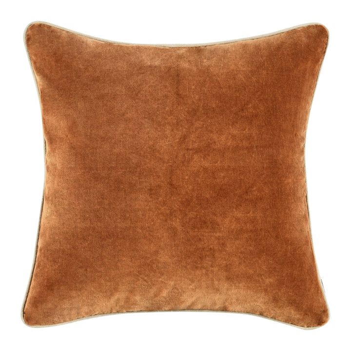 Hillary Throw Pillow, Square 22 Inch Brown Cotton Velvet, Reversible - Benzara