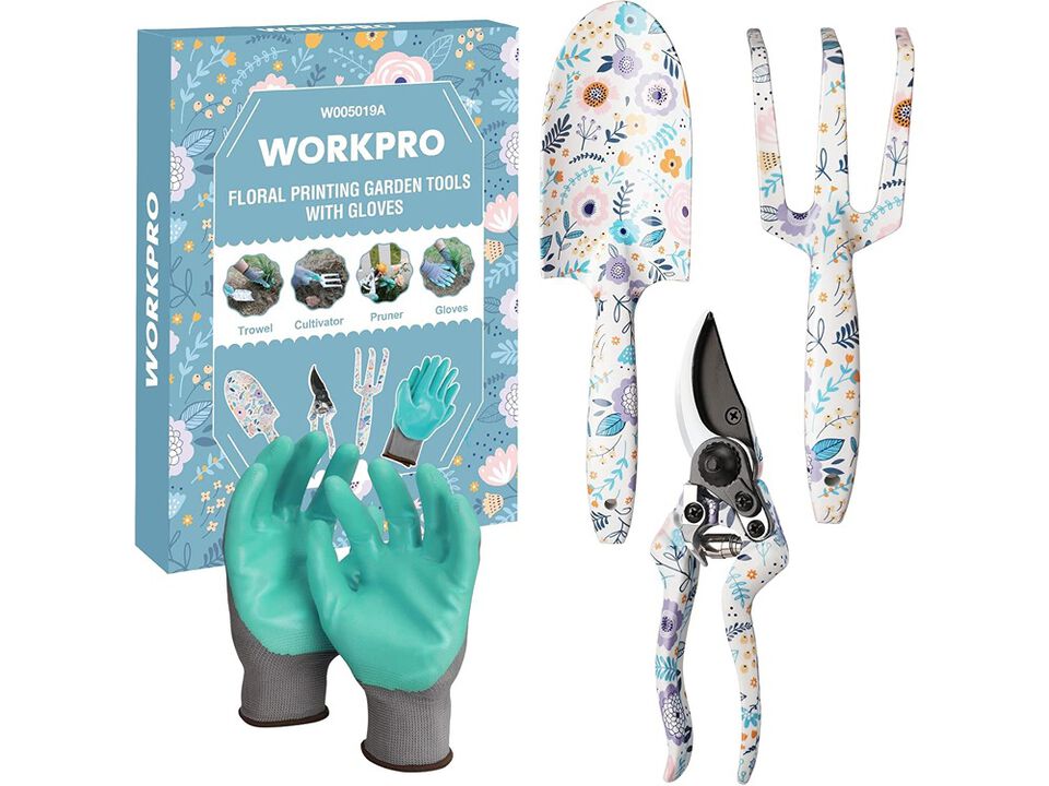 WORKPRO Aluminum Garden Tool Set, 4PCS Heavy Duty Hand Garden Tools with Box
