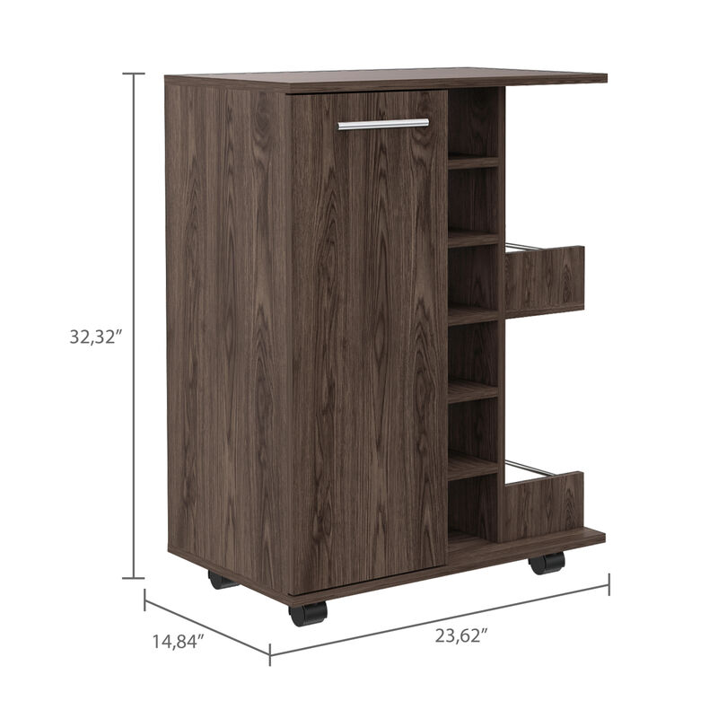 Bartlet 2-Shelf 6-Bottle Bar Cart With Division Dark Walnut