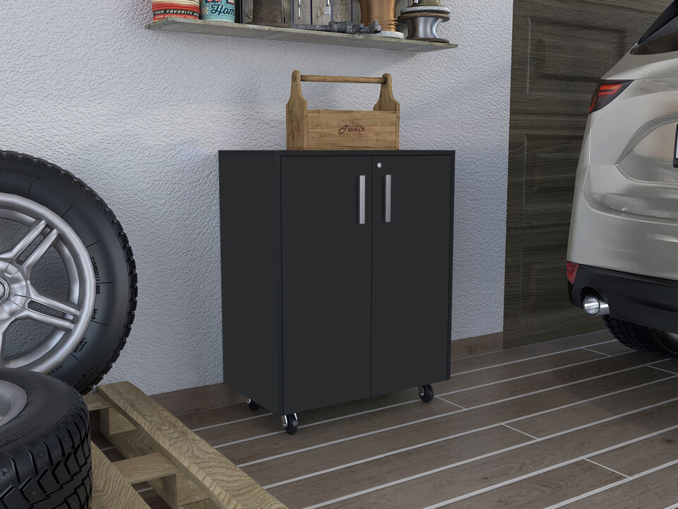 DEPOT E-SHOP Hartford Storage Double Door Cabinet, Two Interior Shelves, Casters, Black