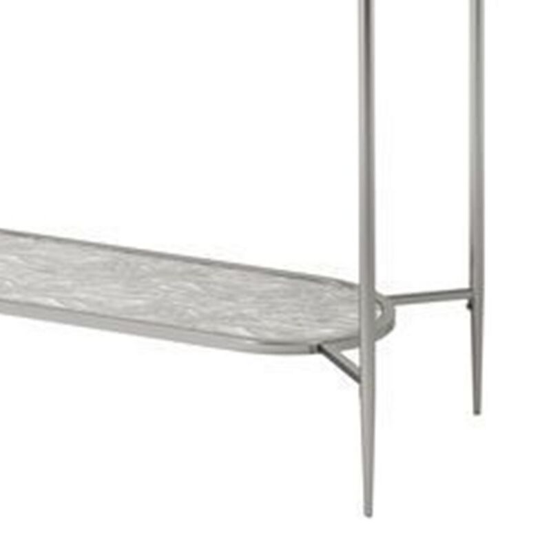 Sofa Table with Textured Obround Shelf, Silver-Benzara