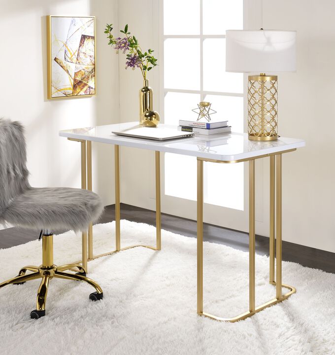 ACME Estie Writing Desk(Same AC00902), White & Gold Finish