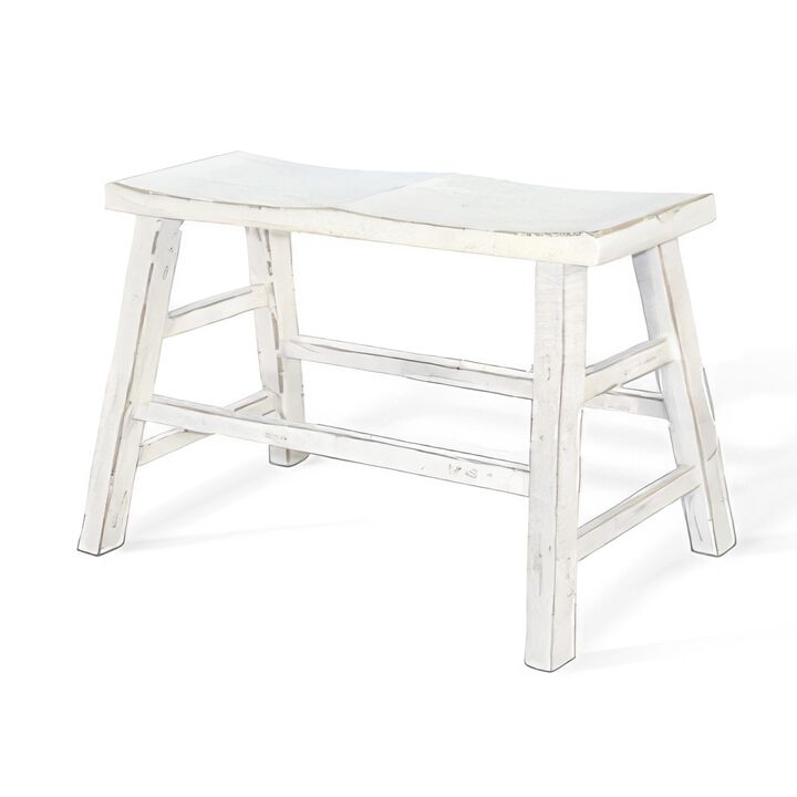 Rena Counter Height Bench, 33 Inch White Sand Mahogany Wood Frame - Benzara