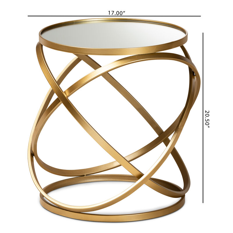Baxton Studio Desma Glam And Luxe Gold Finished Metal And Mirrored Glass End Table