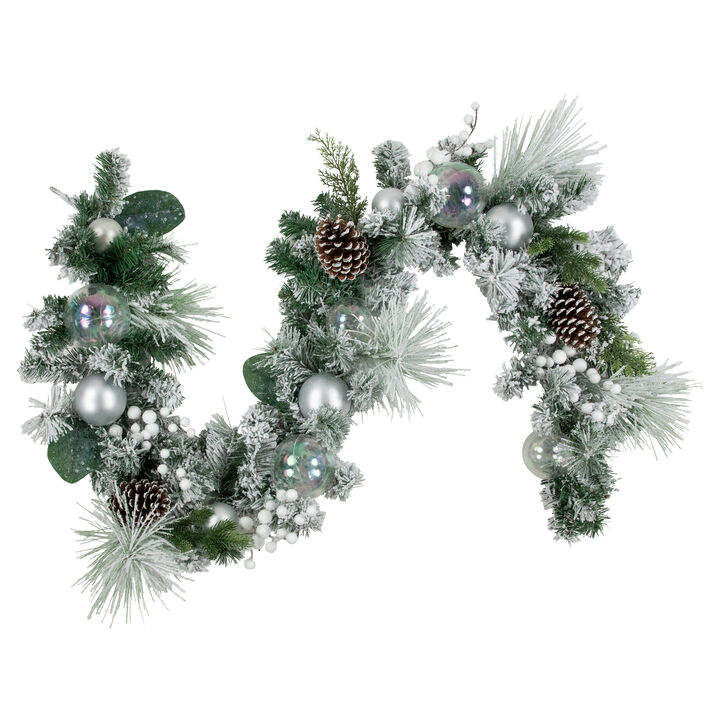 6' Flocked Pine Artificial Christmas Garland with Iridescent Ornaments  Unlit