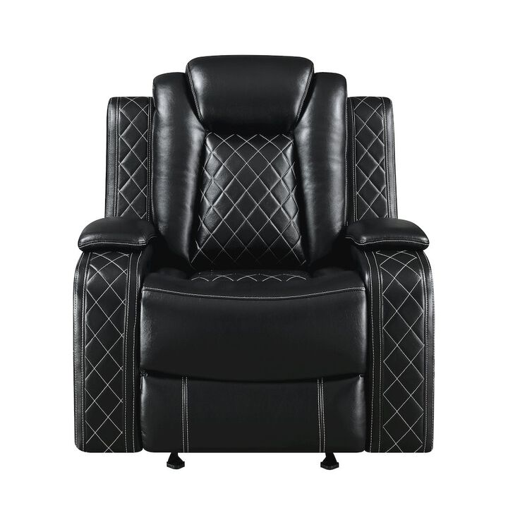New Classic Furniture Orion II Faux Leather Power Glider Recliner, Black