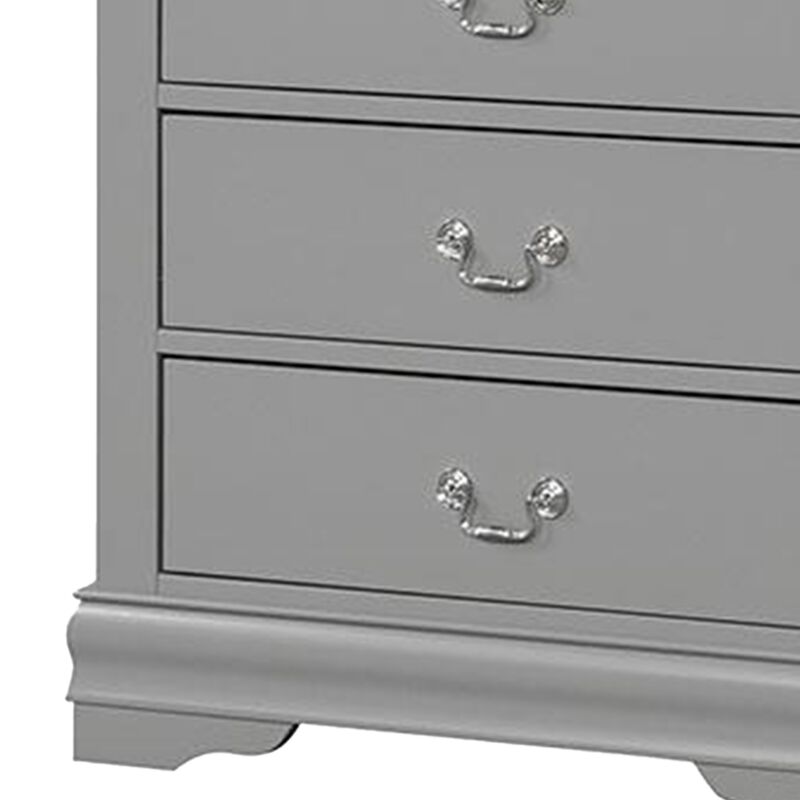 Ryla Tall Dresser Chest, 5 Drawers, Metal Handles, Light Gray Solid Wood