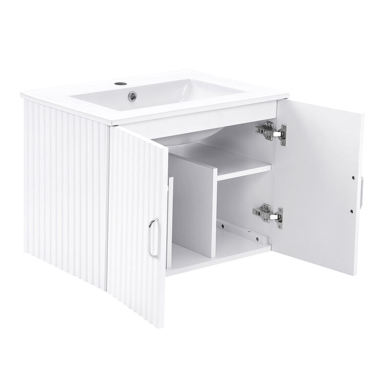 17.72 in. W x 23.62 in. D x 18.7 in. H Single Sink Bath Vanity with Pulls with White Ceramic Top
