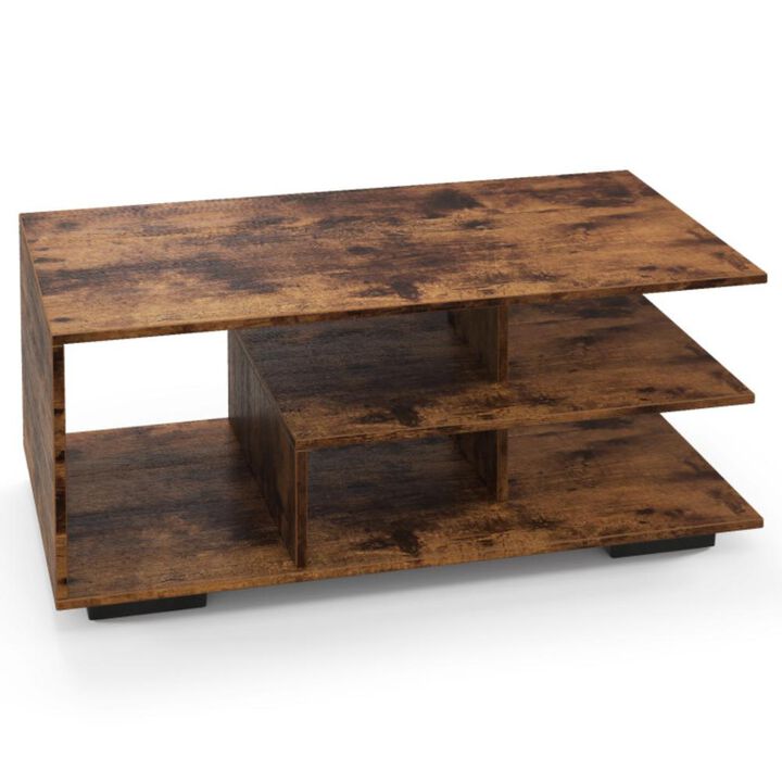 Hivvago Rectangular Coffee Table with L-shaped Middle Shelf