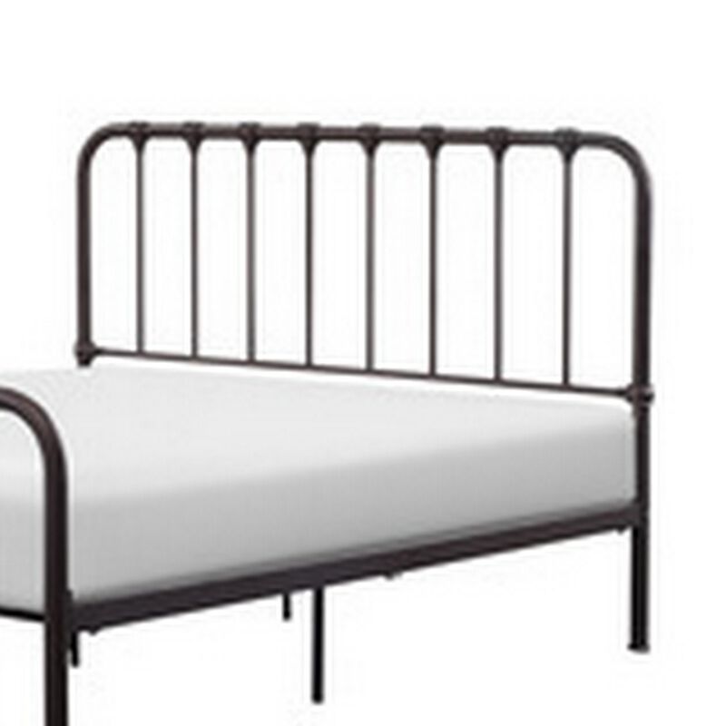 Ethan Queen Size Bed, Classic Open Slatted Metal Frame Design, Dark Bronze - Benzara