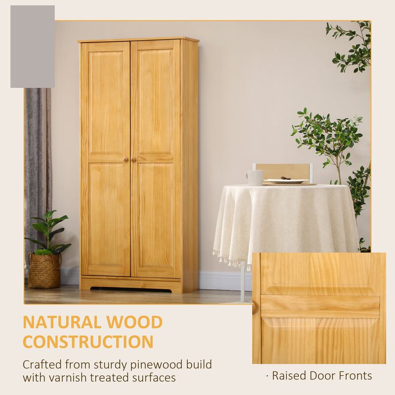 Pinewood Kitchen Pantry: 67" Freestanding Cabinet with Shelves