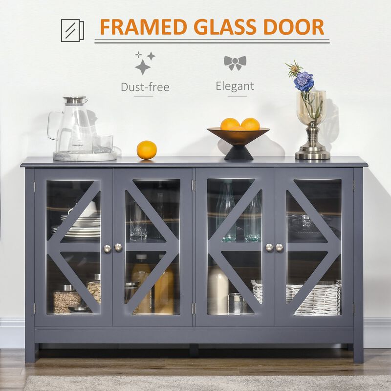 Grey Dining Cabinet: Kitchen Sideboard with Glass Door & Shelf