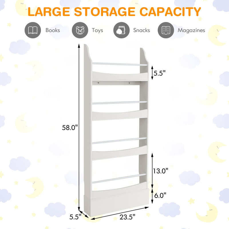 4-Tier Bookshelf with 2 Anti-Tipping Kits for Books and Magazines