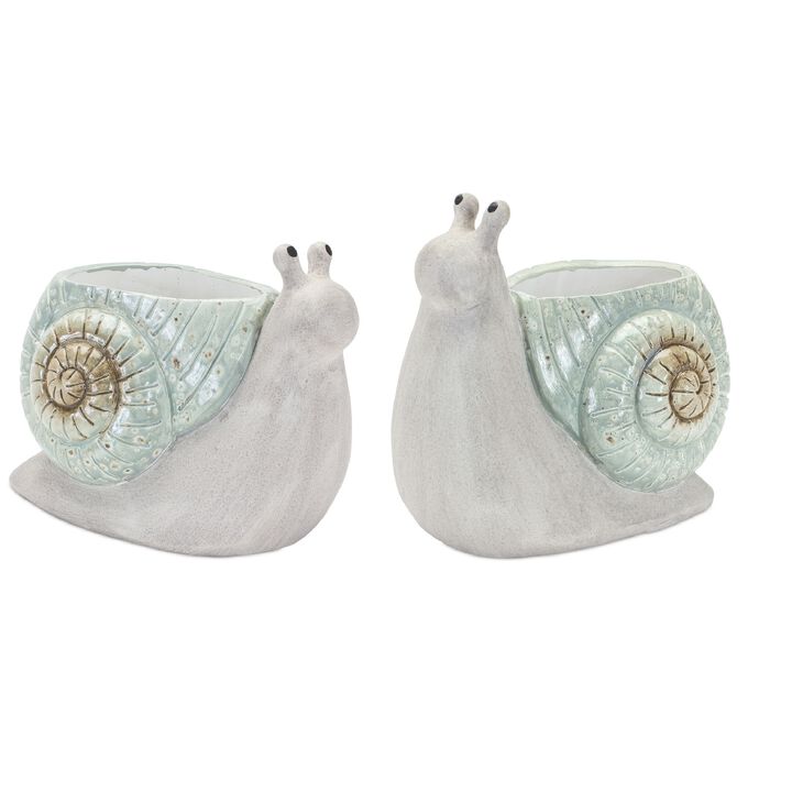 Whimsical Terra Cotta Garden Snail Planter (Set of 2)