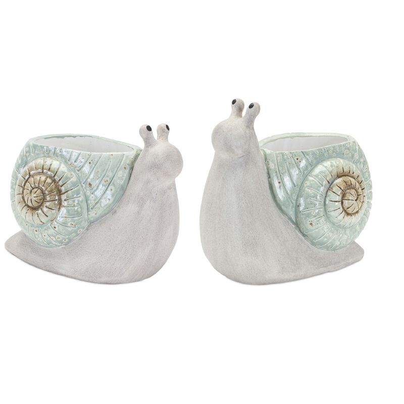 Whimsical Terra Cotta Garden Snail Planter (Set of 2)