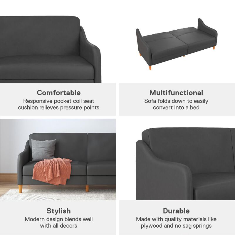 Joan Modern Coil Futon Sofa Bed and Dorm Couch Sleeper