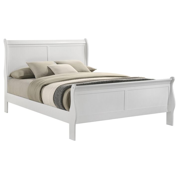 Nim Full Size Bed, Sleigh Panel Headboard Design, White, Low Profile - Benzara