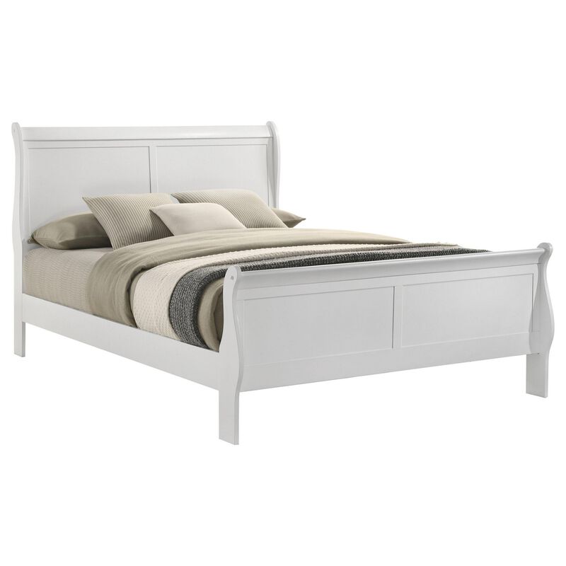 Nim Full Size Bed, Sleigh Panel Headboard Design, White, Low Profile - Benzara
