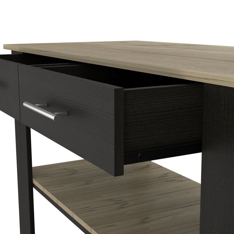Streamdale Rockaway 2-Drawer 2-Shelf Kitchen Island Black Wengue And Light Oak