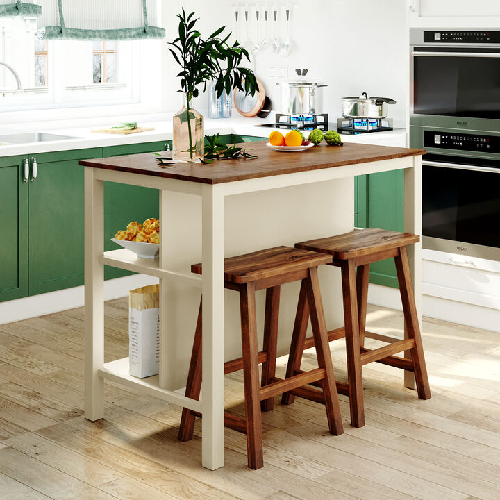 Rustic 3-piece Stationary Kitchen Island Set