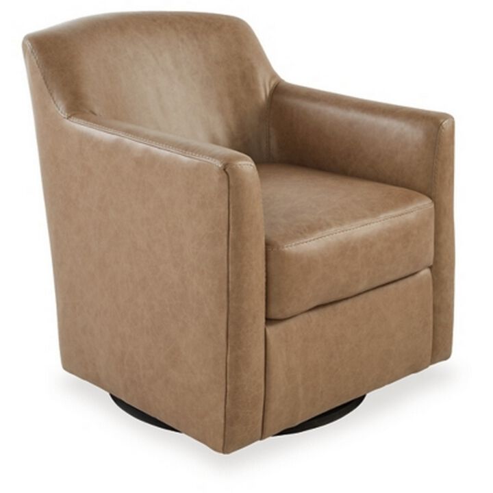 32 Inch Plush Swivel Accent Chair with Shelter Style Armrests, Faux Leather-Benzara