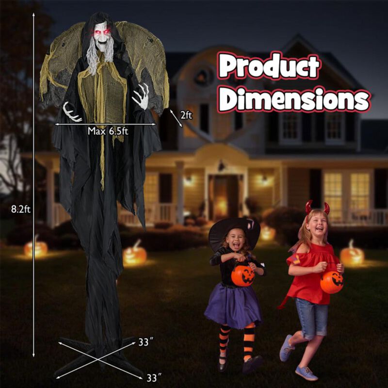 Hivvago 8.2 ft Halloween Standing Witch with Lighted Eyes and Automatic Wing Movement